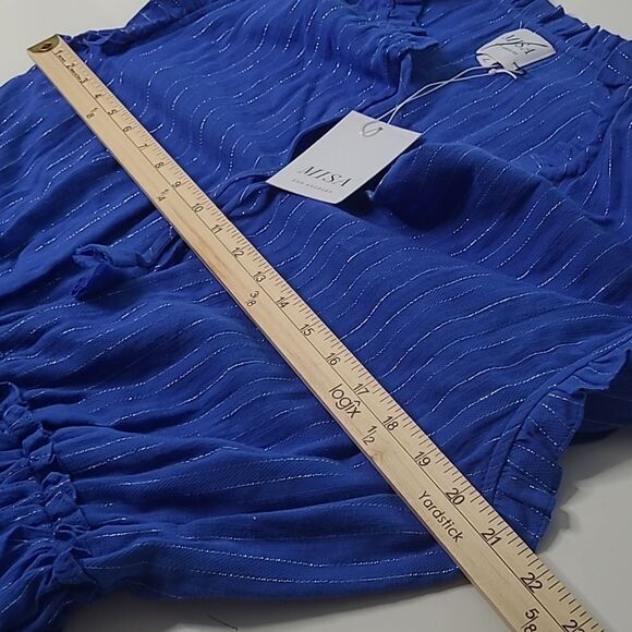 $370 NEW MISA LOS ANGELES BLUE SILVER MINI LILIAN DRESS STRETCH WAIST LARGE NWT - Picture 3 of 10